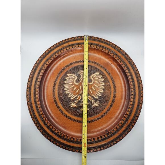 Vintage Hand Carved Wood Polish Falcon Hanging Plaque Wire Accents 12" Plate - Picture 5 of 6